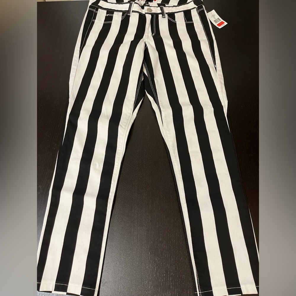 Saks Fifth Avenue Black and White Striped Straight Leg Pants